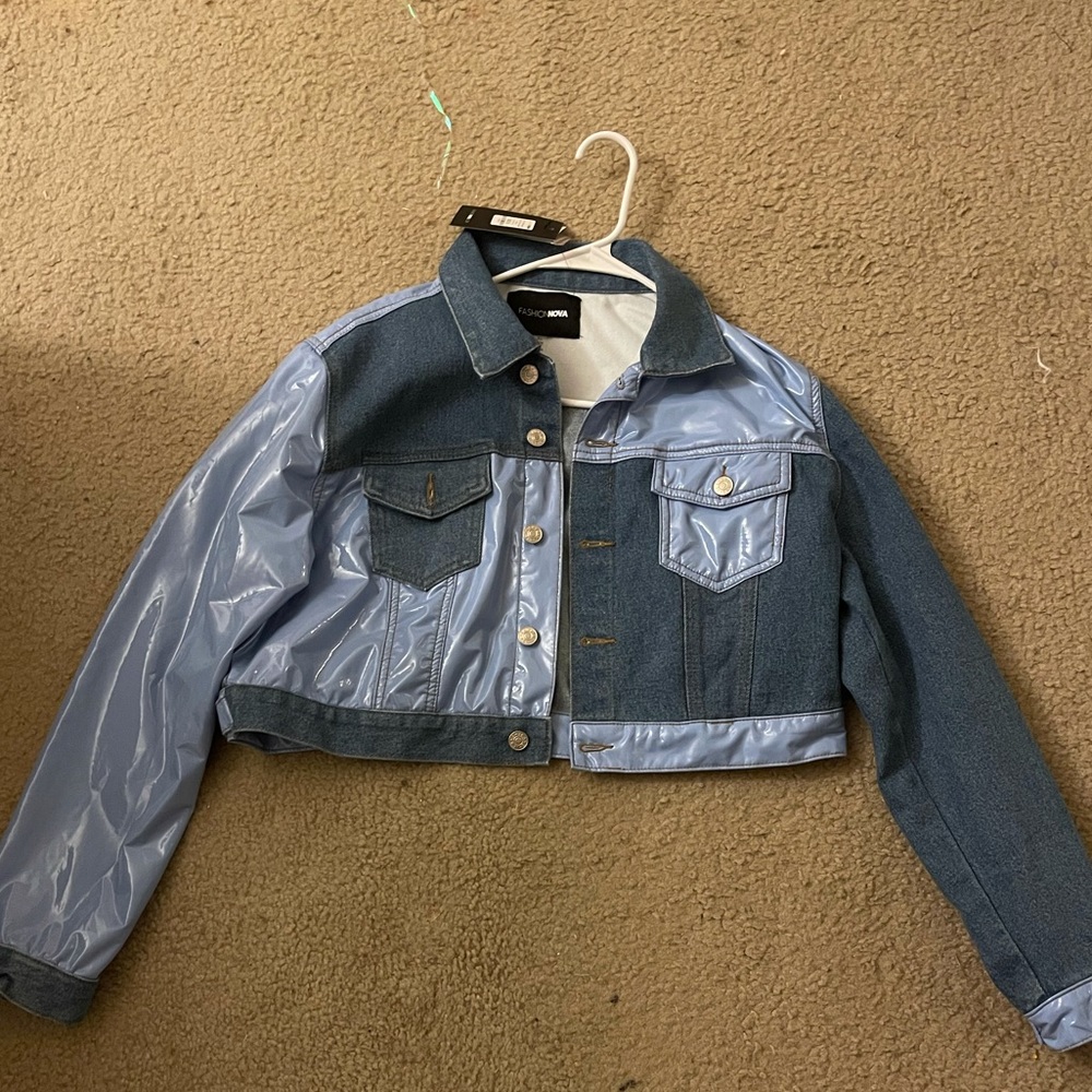 Denim jacket w/ vinyl detail